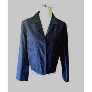 BCBG Made Exclusively for Nordstroms Silk Black Embroidered Lined Jacket Size L